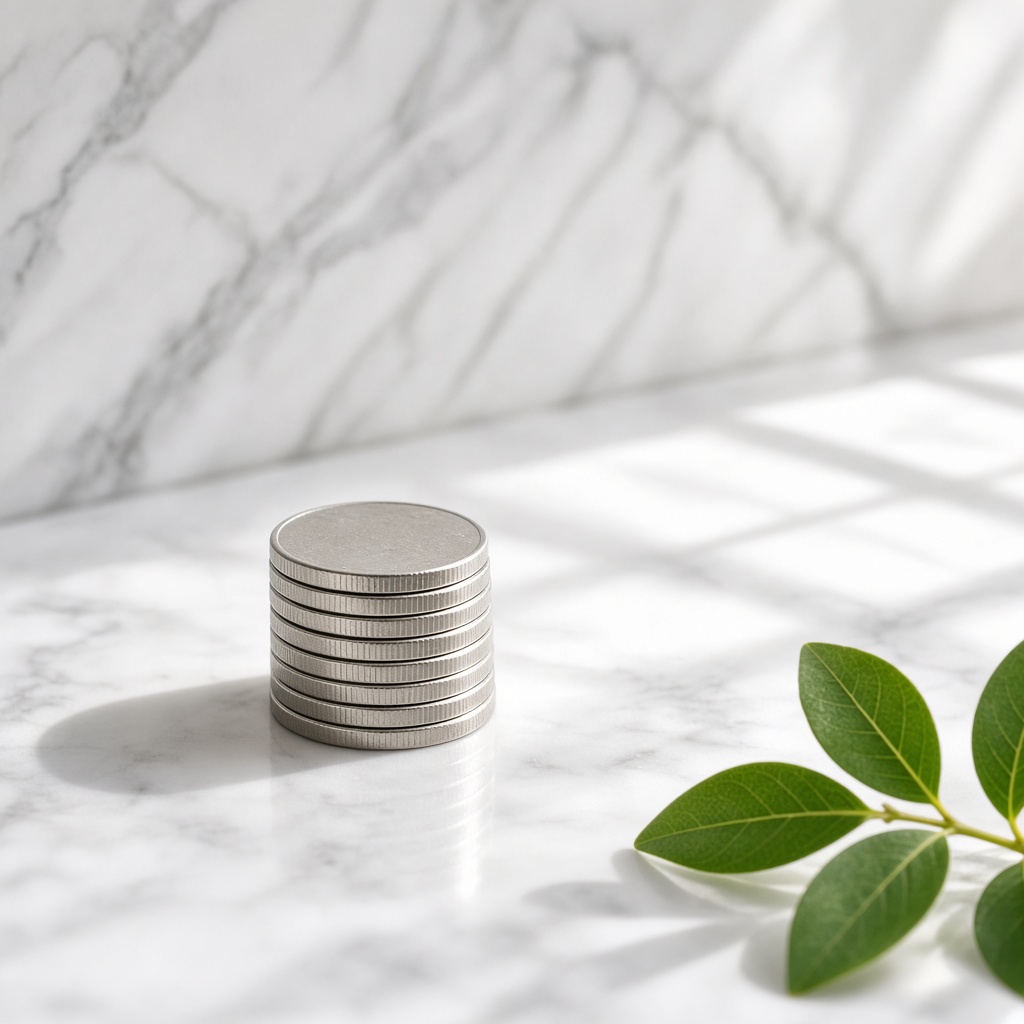 A fine silver coin on ivory silk